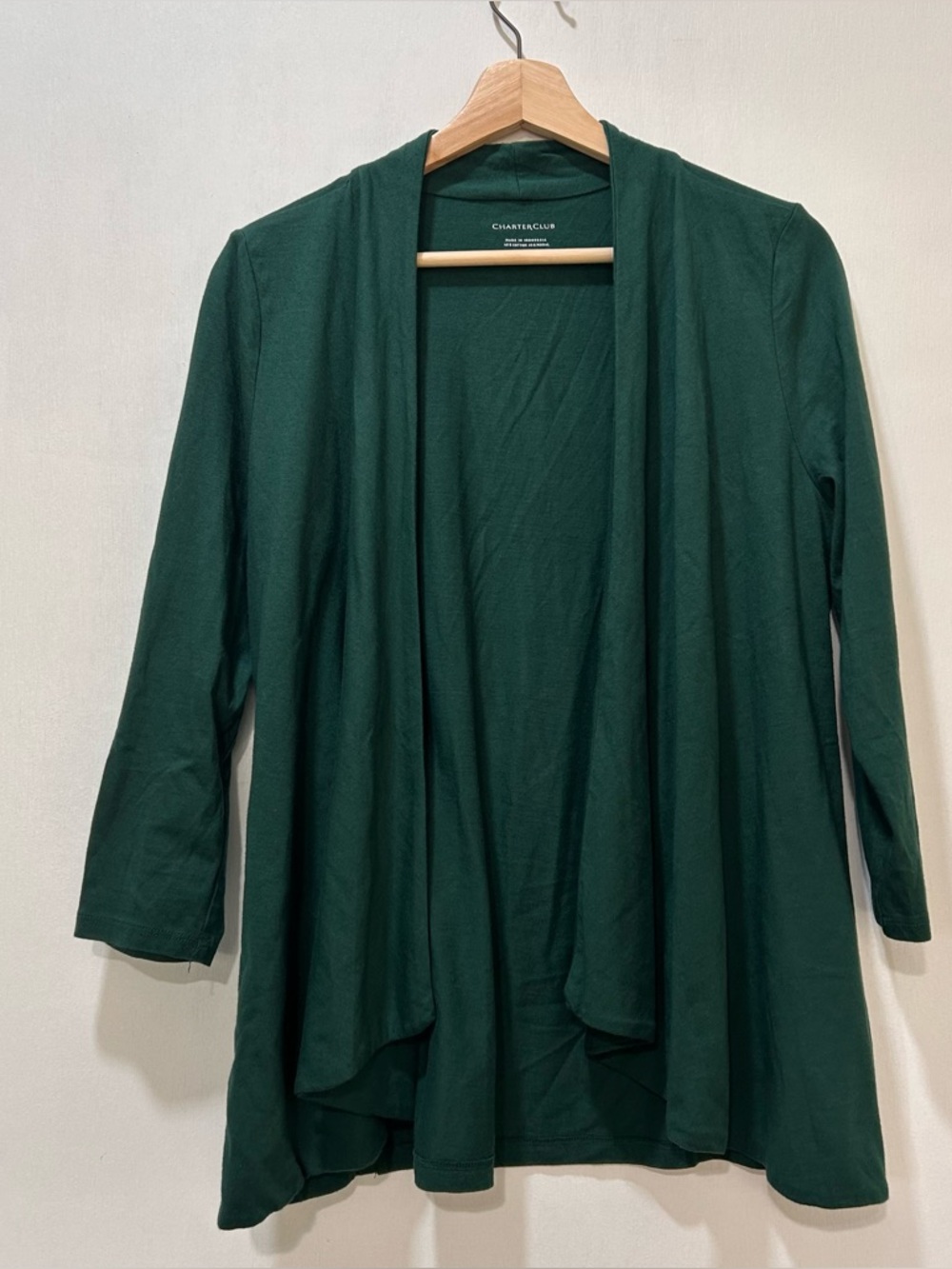 Chater Club Open-Front Long Sleeve Cardigan Forest Green Sz LG